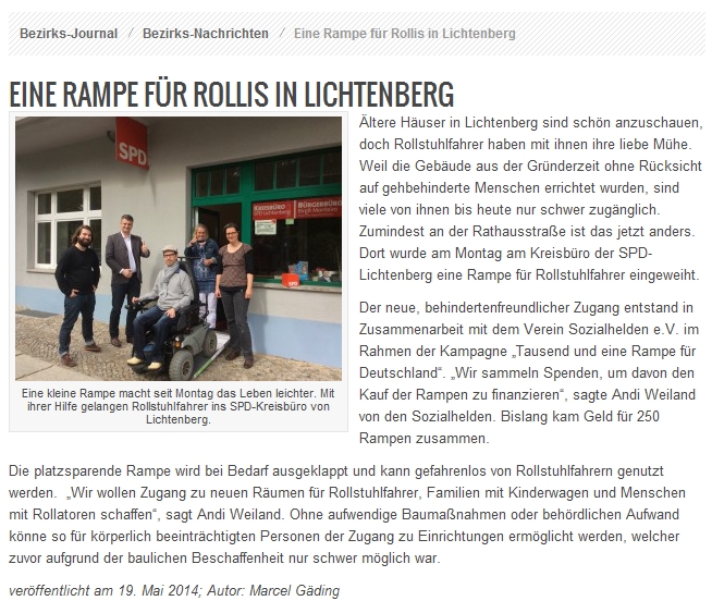 Screenshot von einem Artikel mit der Überschrift "Eine Rampe für Rollis in Lichtenberg"