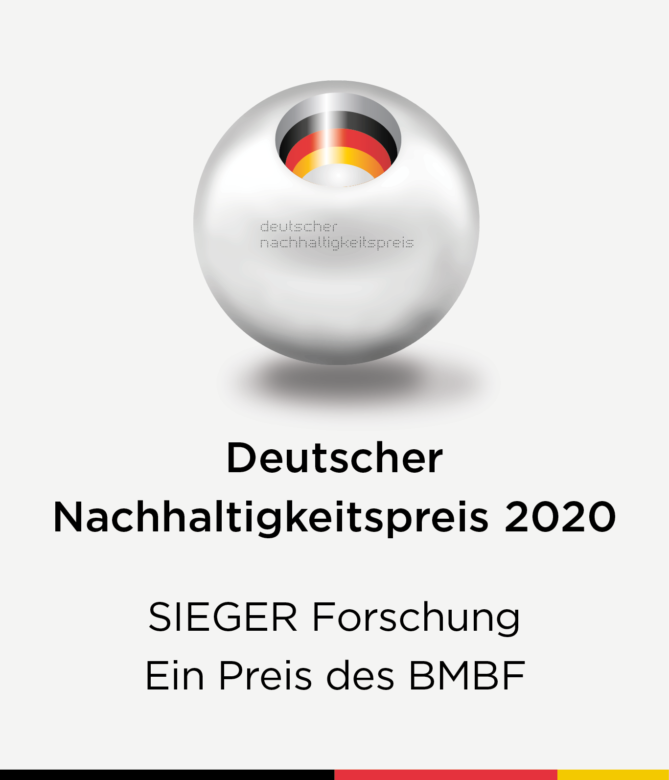 Logo des Deutschen Nachhaltigkeitspreis 2020. Darunter der Text: "Sieger Forschung. Ein Preis des BMBF."